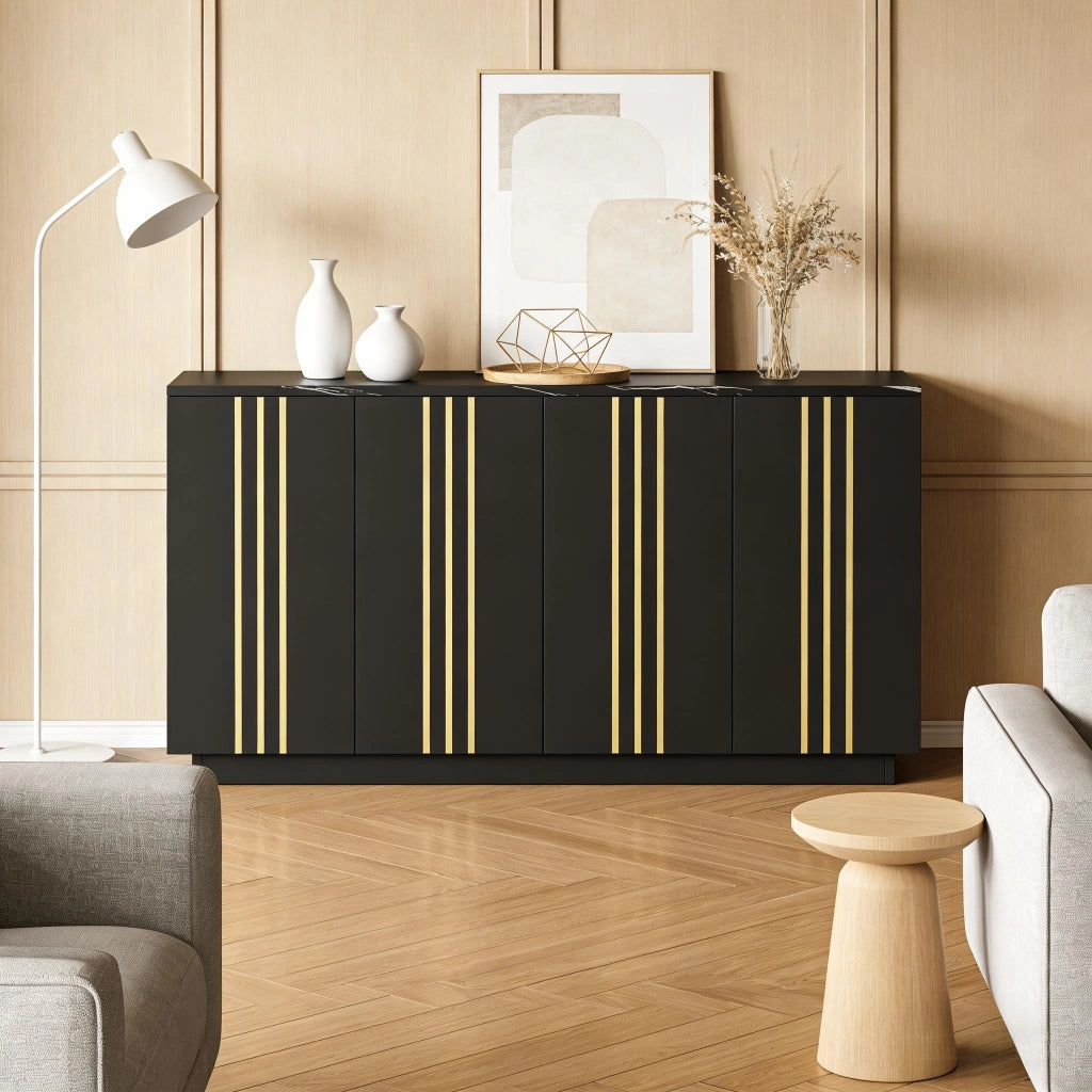 Credenza con 4 ante e ripiani regolabili - per soggiorno - in truciolare - 35×140×70 cm - nero