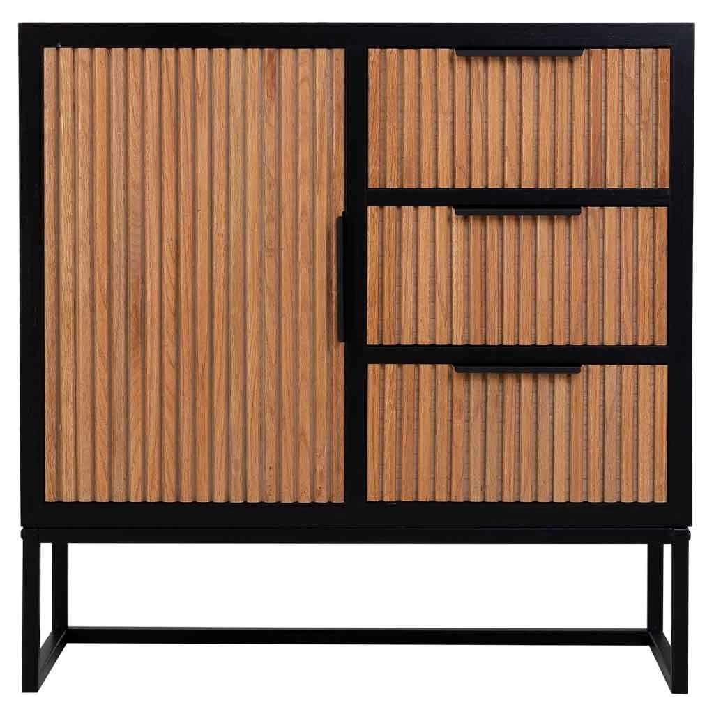 Credenza con 1 anta e 3 cassetti in legno e metallo 80x34x80h cm