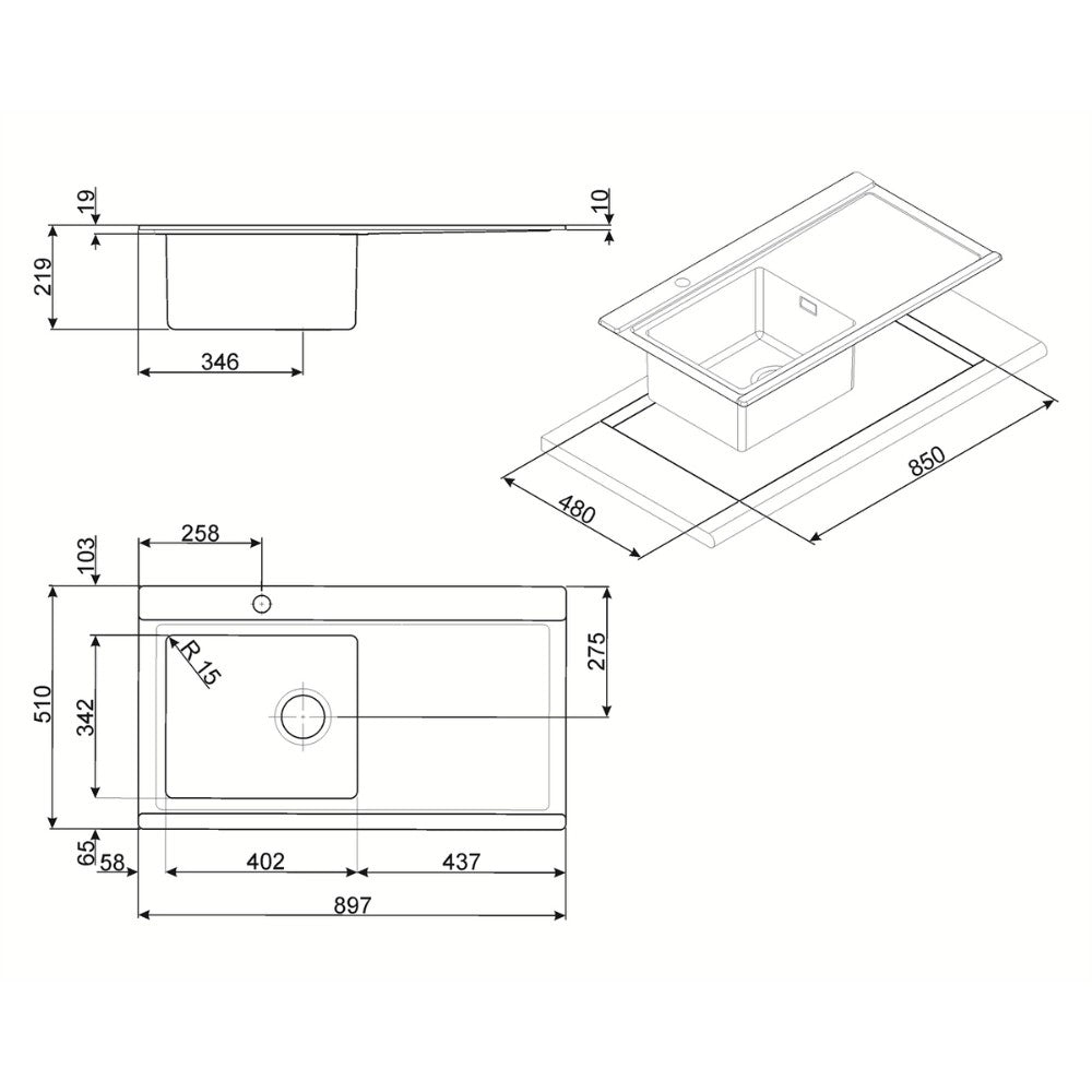 Lavello Smeg LRX901D una vasca con gocciolatoio destro 90x50 cm inox