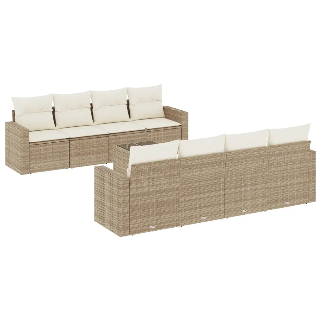 Set Divano da Giardino 9 pz con Cuscini Beige in Polyrattan 3251085