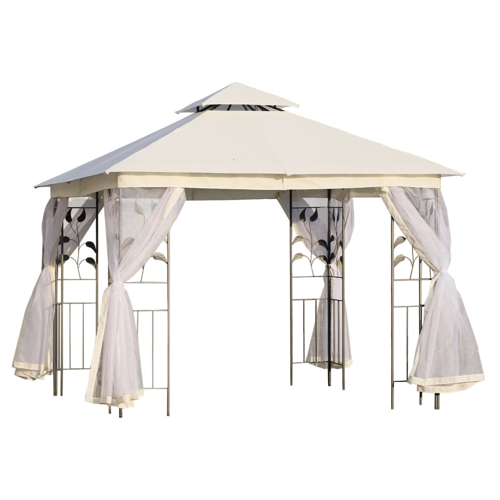 EasyComfort Gazebo da Giardino 3x3m con Zanzariera, Telaio in Acciaio e Doppio Tettuccio, Bianco