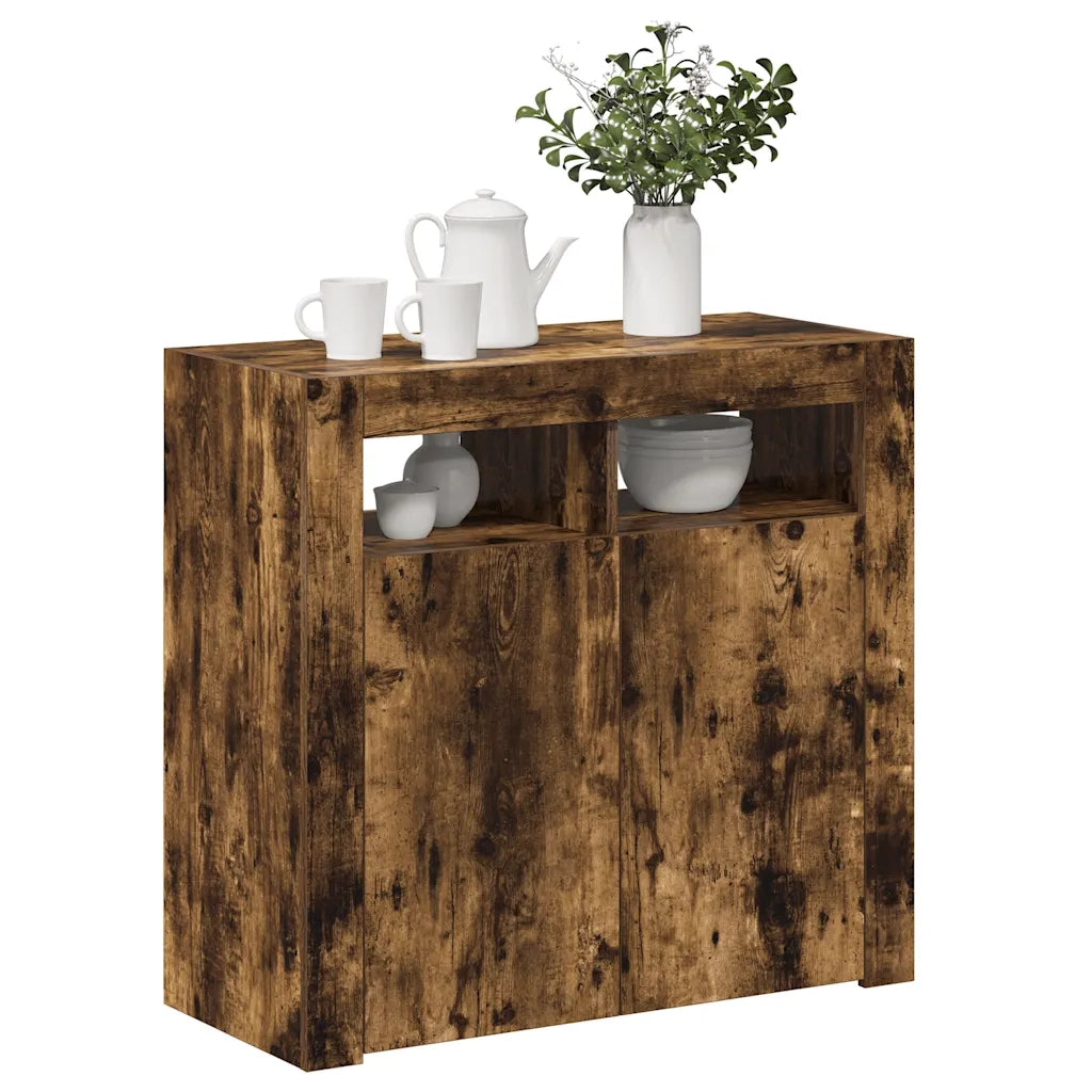 Credenza con Luci LED Rovere Fumo 80x35x75 cm 815729