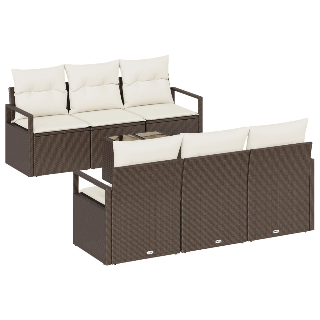 Set di Divani da Giardino  7 Pezzi con Cuscini Marrone Rattan Polimerico