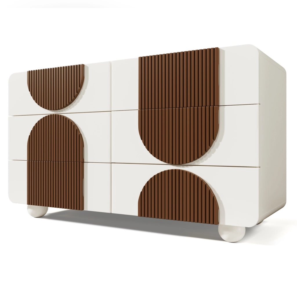 Cassettiera con 6 Cassetti e Design Arrotondato; Guide Silenziose; Stile Elegante; in Legno; 121??41??71 cm; Bianco