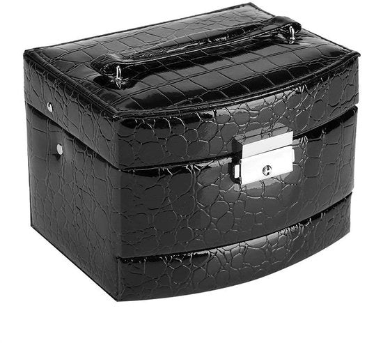 Cassettino per gioielli 3 contenitori - Accessori per gioielli - Chiusura a chiave - Accessori per specchio - Materiale PU - 15x13x12 cm