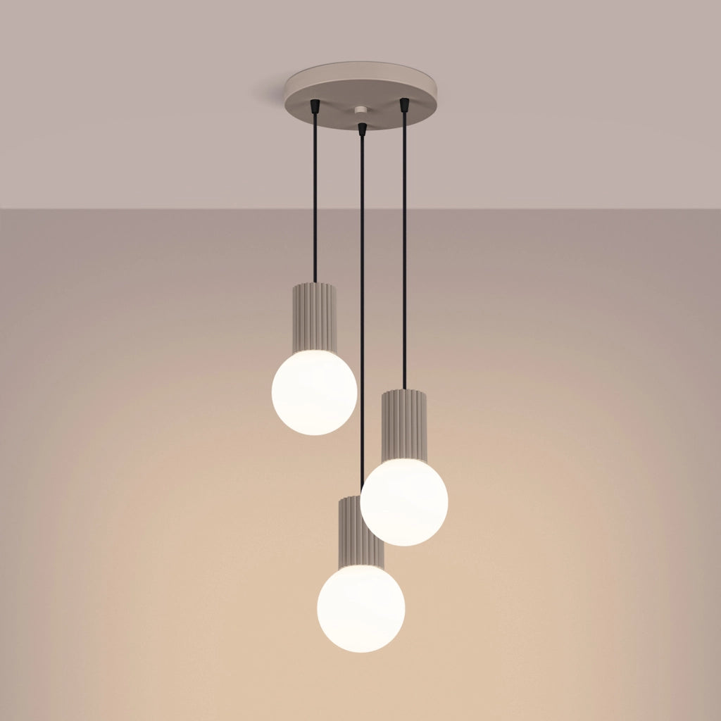 Lampadario moderno tondo taupe 3 sfere vetro SFERA