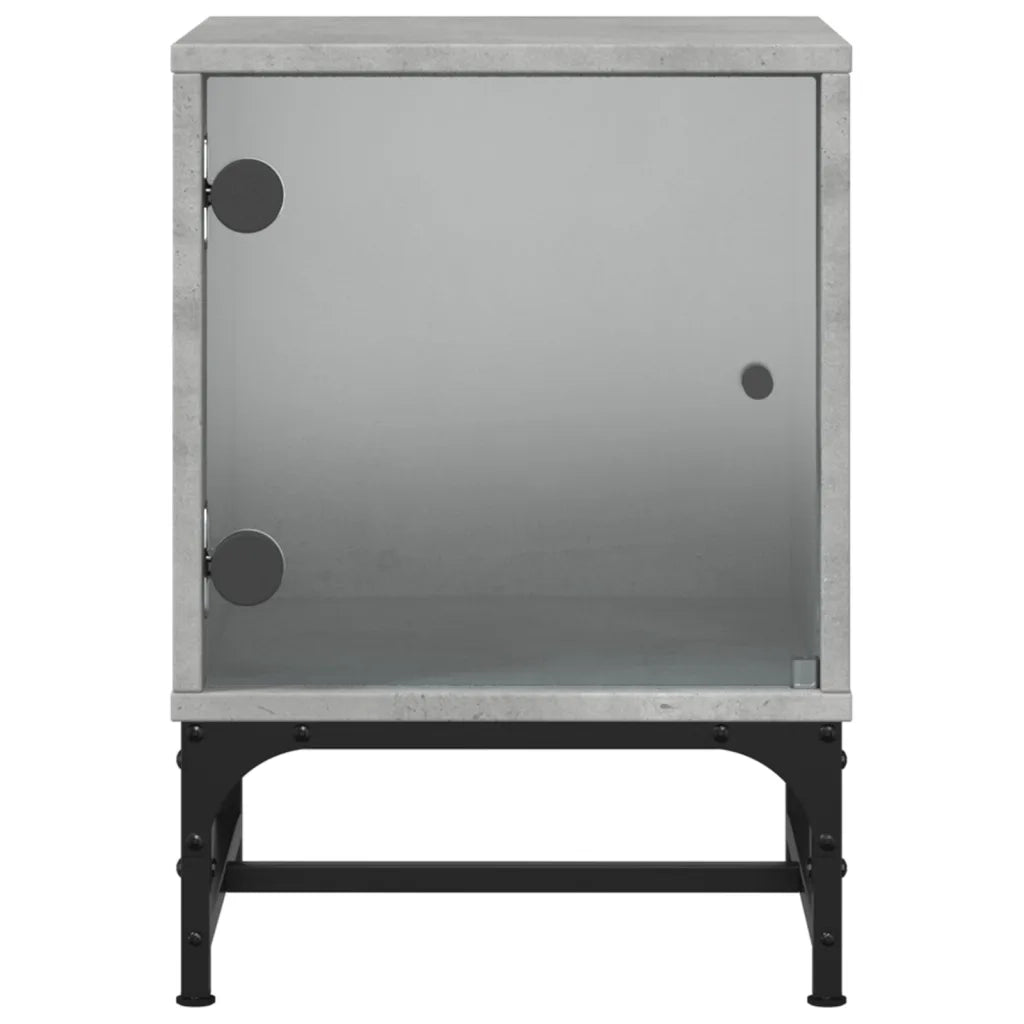 Set di 2 Comodini | Armadio da Notte | Mobiletto da notte con Ante in Vetro Grigio Cemento 35x37x50 cm