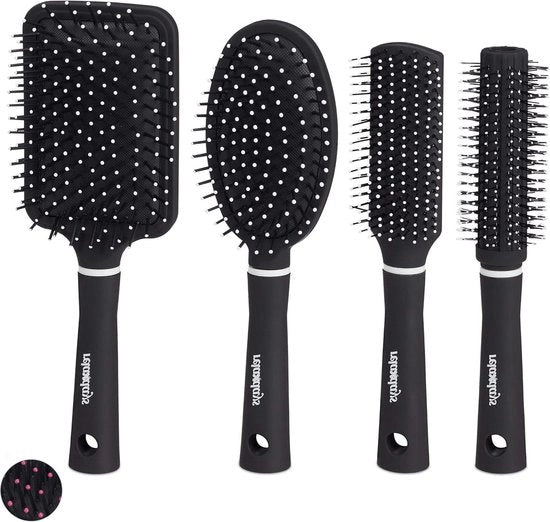 Set di 4 spazzole a forma rotonda in plastica per uso esterno - Nero/Bianco