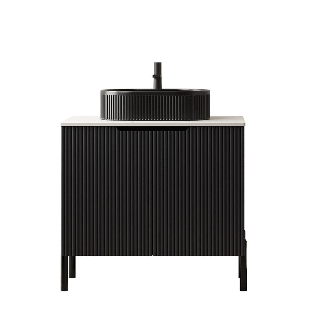 Mobile da Bagno con Lavabo Ovale in Ceramica e Piano in Pietra Sinterizzata ¨C Xylo ¨C Nero, 76 cm