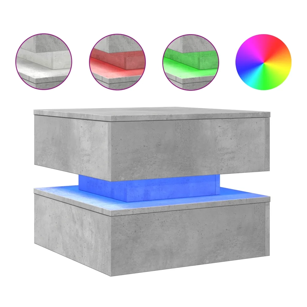 Tavolino da salotto | Tavolino da caff¨¨ | Tavolino da Soggiorno con Luci LED Grigio Cemento 50x50x40 cm