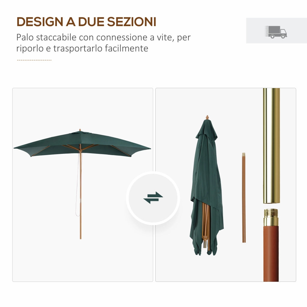 Ombrellone da Giardino in Legno e Bamb¨´ ¨C zephmum ¨C Verde 2x3 m