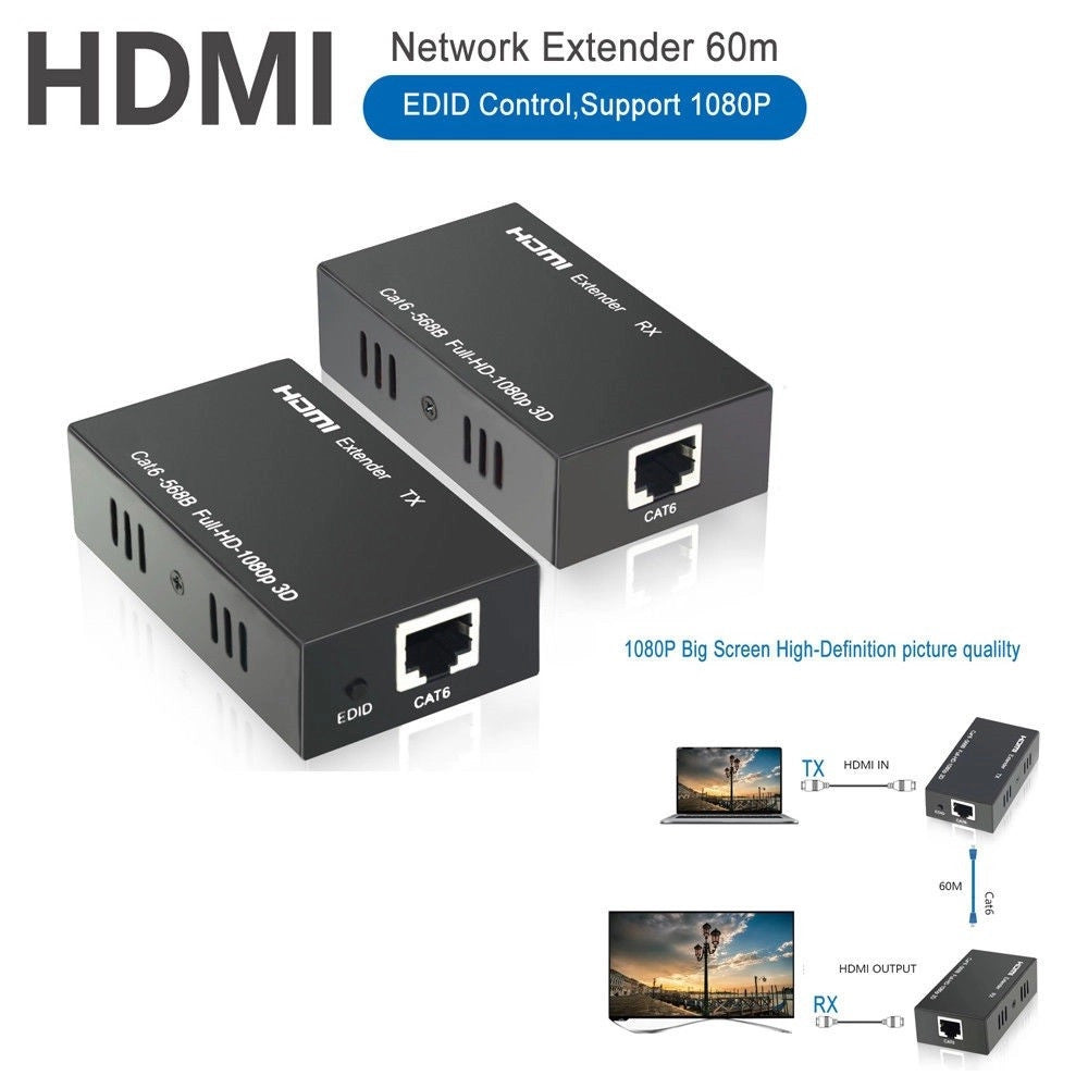 Trade Shop - Hdmi Extender Ethernet Cavo Di Rete Lan Over Cat6 60 Metri Hdmi 3d Fullhd 1080p -