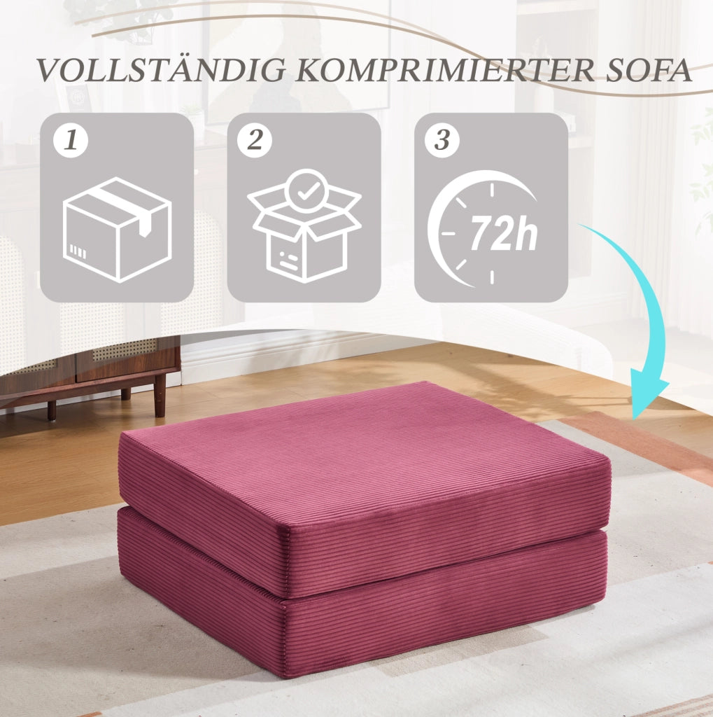Pouf trasformabile in letto singolo in corduroy bordeaux; 109 x 95 x 43 cm