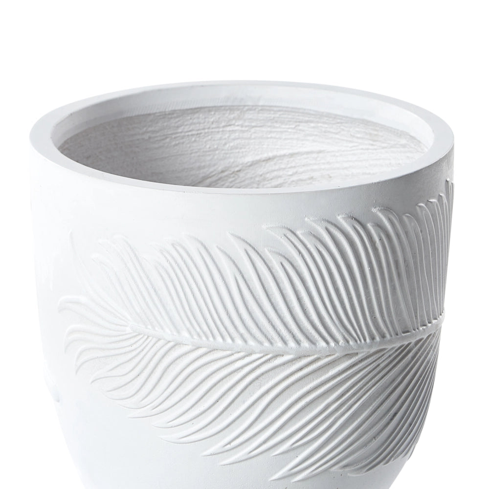 Vaso per piante da esterno in fibra di argilla bianca 28 x 28 x 16 cm Vaso rotondo resistente alle UC Motivo a foglie tradizionale