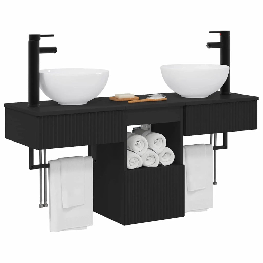 Set di mobili per il bagno 3 pz Nero Legno ingegnerizzato 3405588