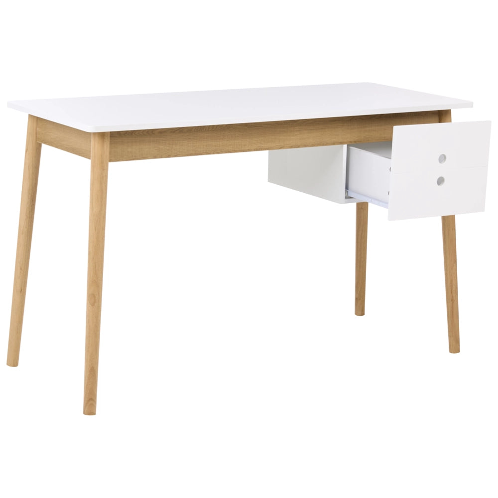 Scrivania da ufficio per casa con cassetti in truciolato 120 x 50 cm bianco e marrone chiaro design minimalista
