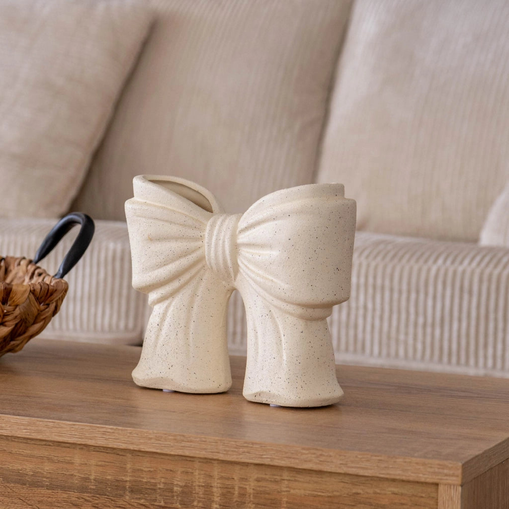 Vaso Decorativo Moderno da Interno in Ceramica – Collezione Design Elegante per Arredo Casa,Vasi Da Soggiorno, Tavolo o Salotto Soprammobile Di Design Fiocco - Bianco Natural
