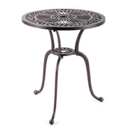 Tavolo da pranzo rotondo in alluminio pressofuso da 61cm, Tavolo da giardino con foro per ombrellone da 5cm Bronzo-Tavoli da esterno