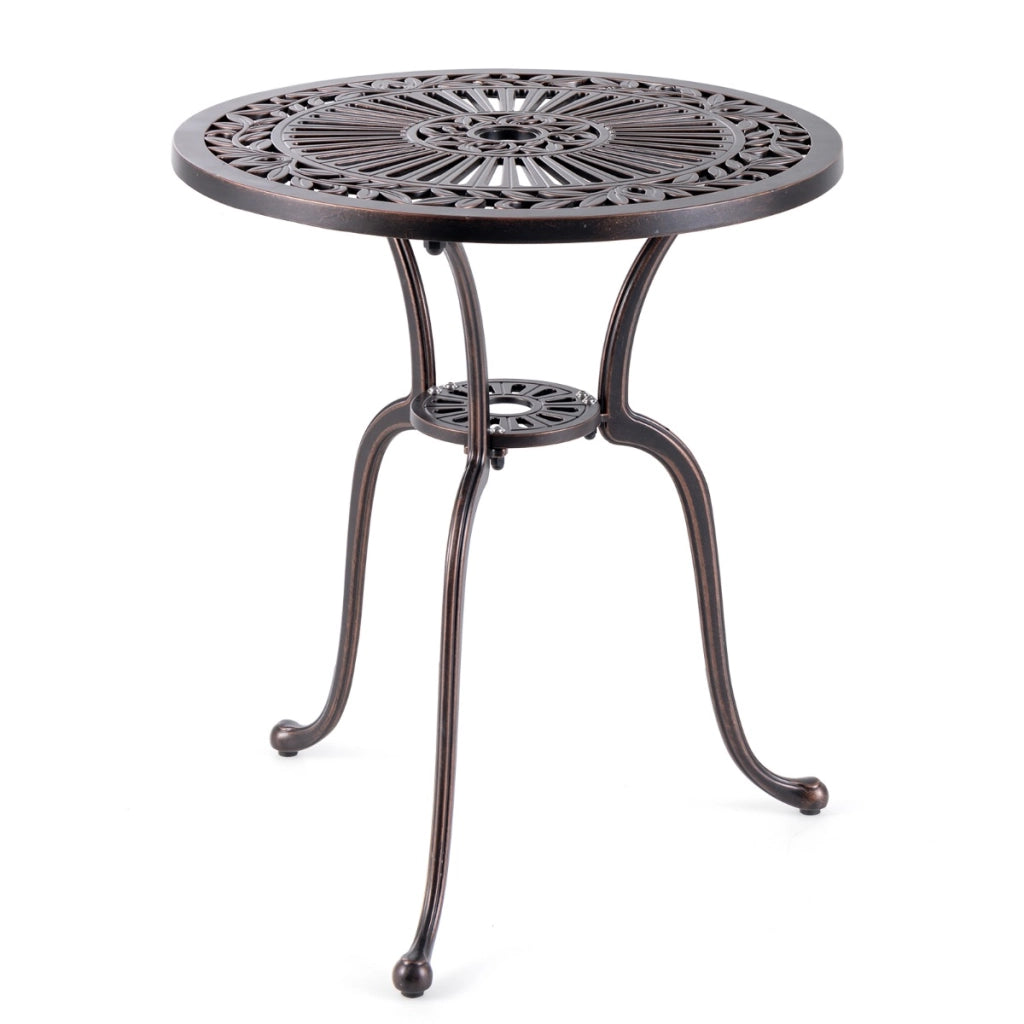 Tavolo da pranzo rotondo in alluminio pressofuso da 61cm, Tavolo da giardino con foro per ombrellone da 5cm Bronzo-Tavoli da esterno