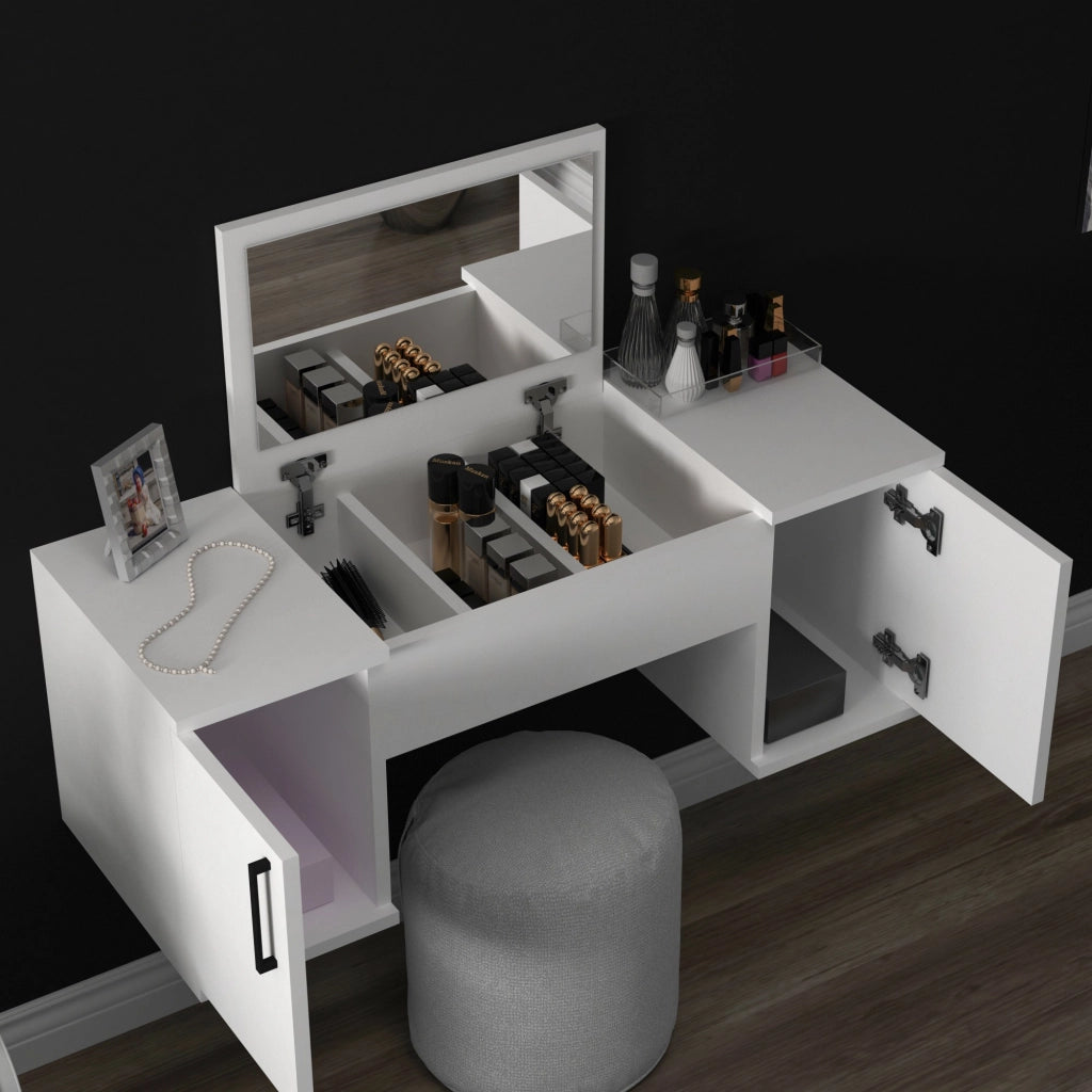 Mobile da Trucco Cicerale, Toeletta Specchio Incluso, 100x35x74h cm Bianco