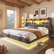 Letto sospeso 160x200cm?- Xylo - LED USB Type-C lino grigio
