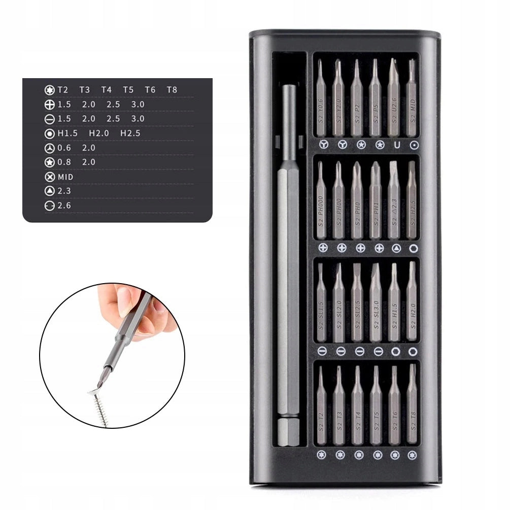 Set di Cacciaviti di Precisione 25 in 1 – Acciaio CR-V, Magnetico | 24 Punte, Manico Ergonomico