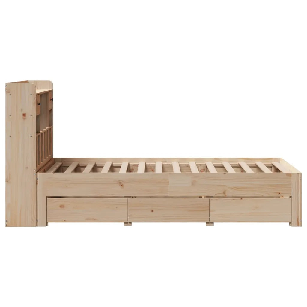 Letto singolo | Letto per adulti | Giroletto con Libreria senza Materasso 75x190 cm in Legno Pino