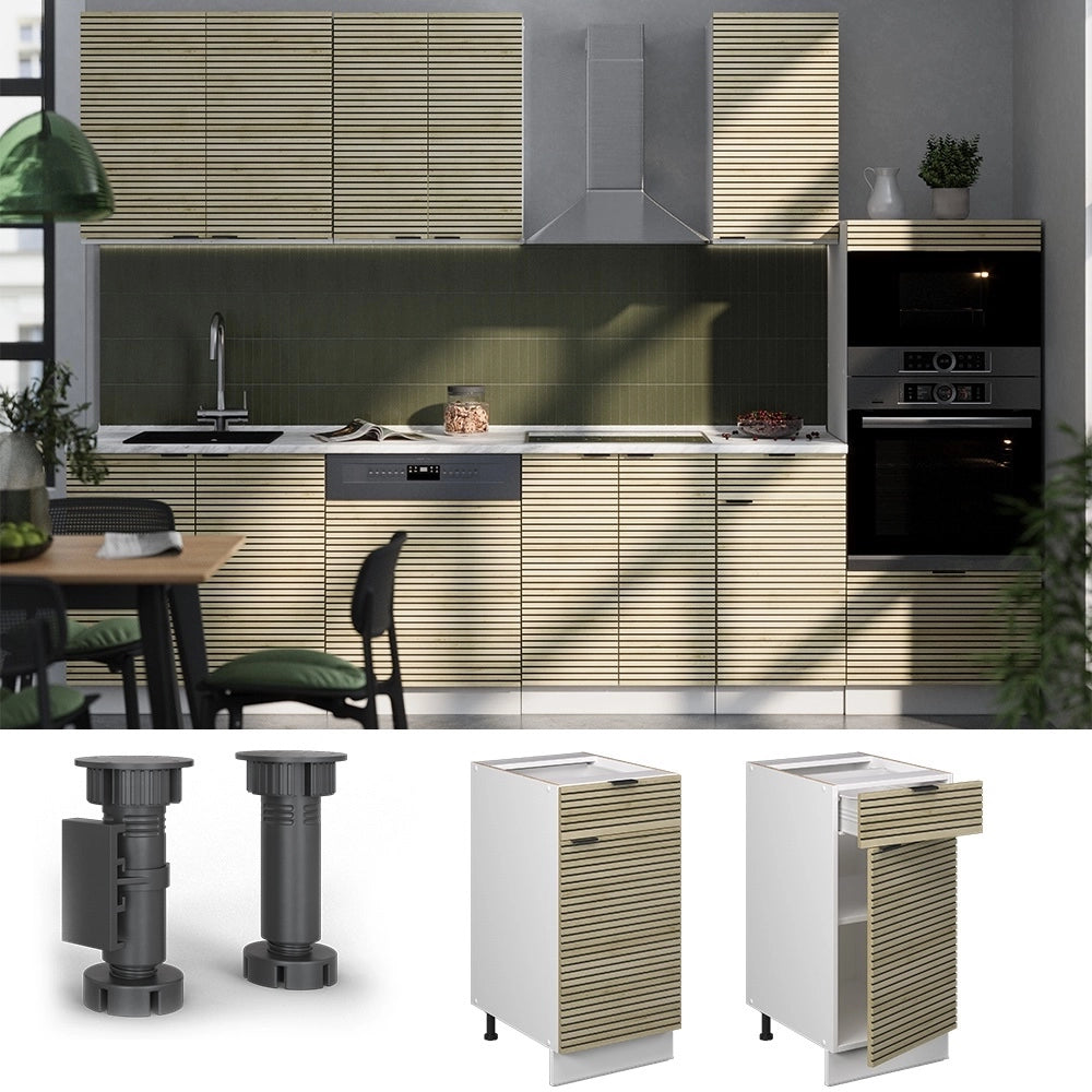 Mobiletto base per cucina Fame-Line Pannello in quercia/Bianco 40 cm senza piano di lavoro Vicco