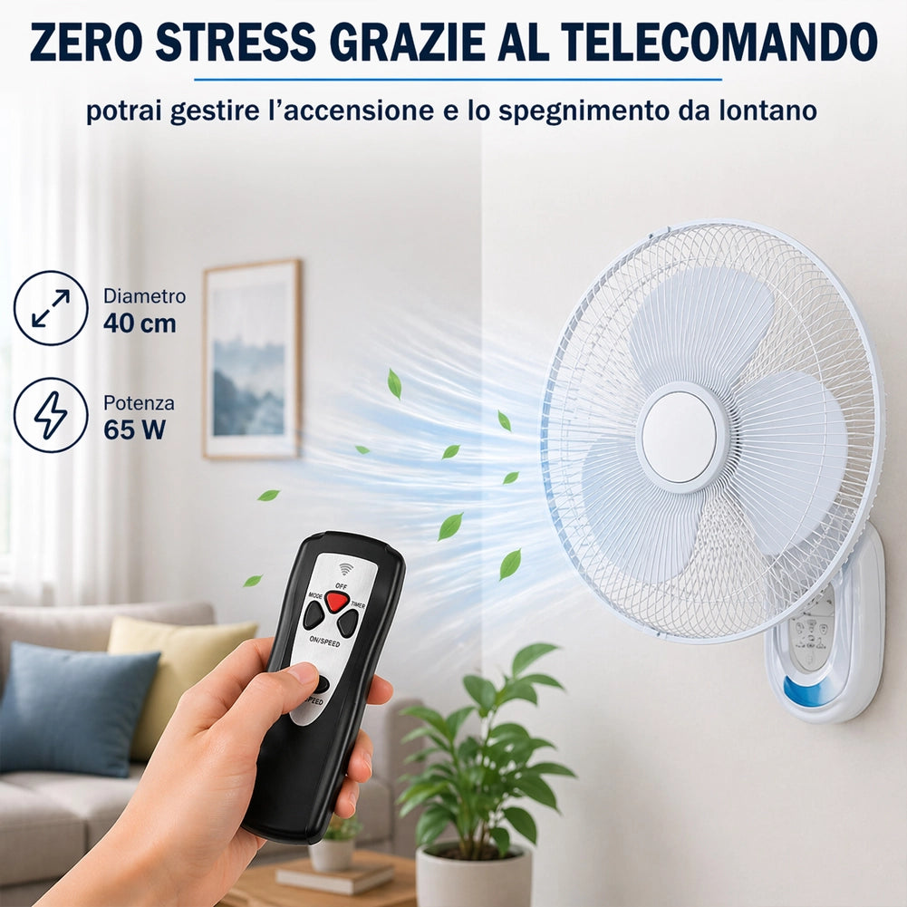 Ventilatore da Parete Bianco 40cm con Telecomando Installazione Muro Silenzioso