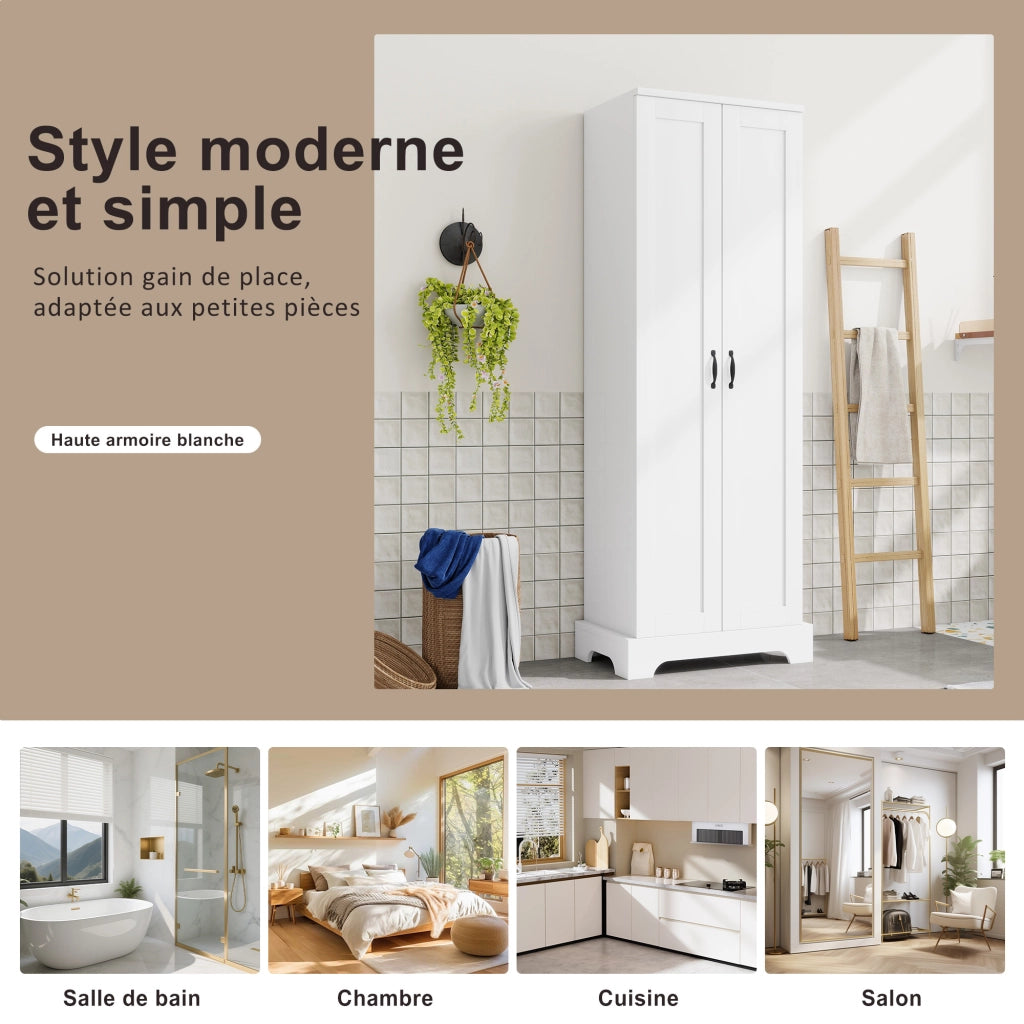 ARMADIO DA BAGNO 56x40x170 cm MDF Bianco con doppie ante e ripiani regolabili
