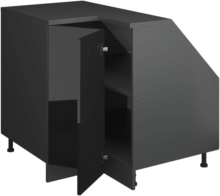 Mobile sottotetto Mobile angolare Rion, Nero lucido, 75.6 x 81.6 cm con 1 porta, carcassa dell’armadio profondità 60 cm, adatto per il salvaspazio sotto tetti spioventi