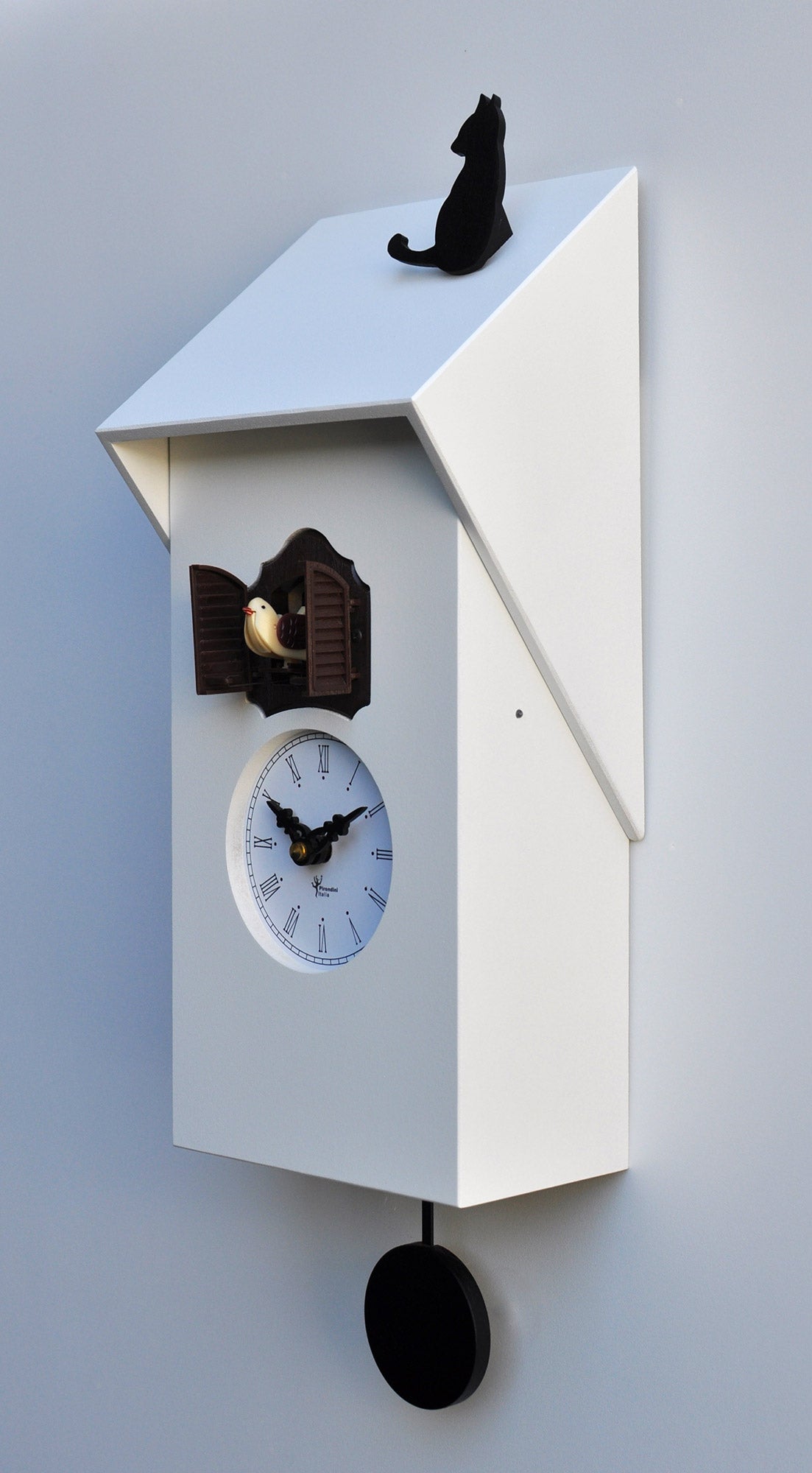 Orologio a Cucù da Parete 17x37x12 cm con Gatto Pirondini Italia Vicenza Bianco