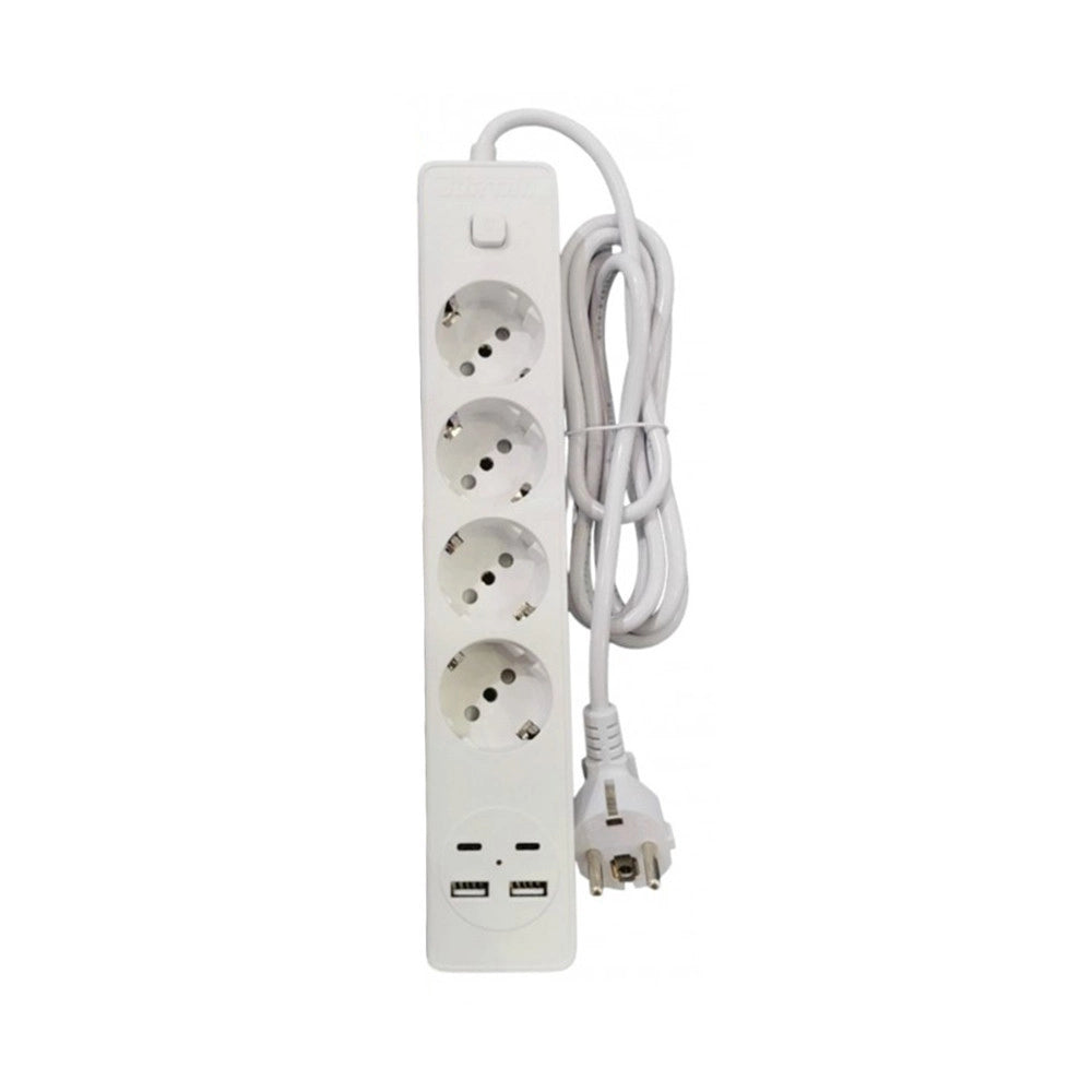 Trade Shop - Multipresa A 4 Posti Con 2 Prese Usb-a + 2 Prese Usb-c Interruttore Bianco Cavo Da 2mt -