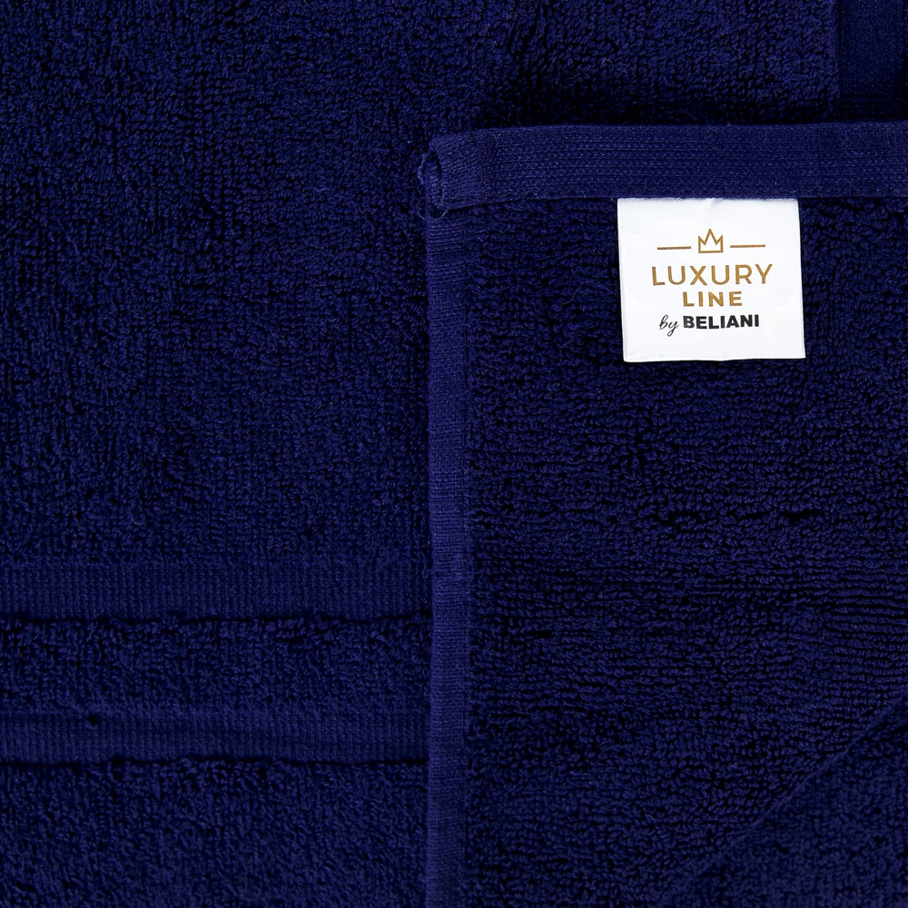 Set di 9 asciugamani bagno in spugna di cotone blu marino con nappe decorative