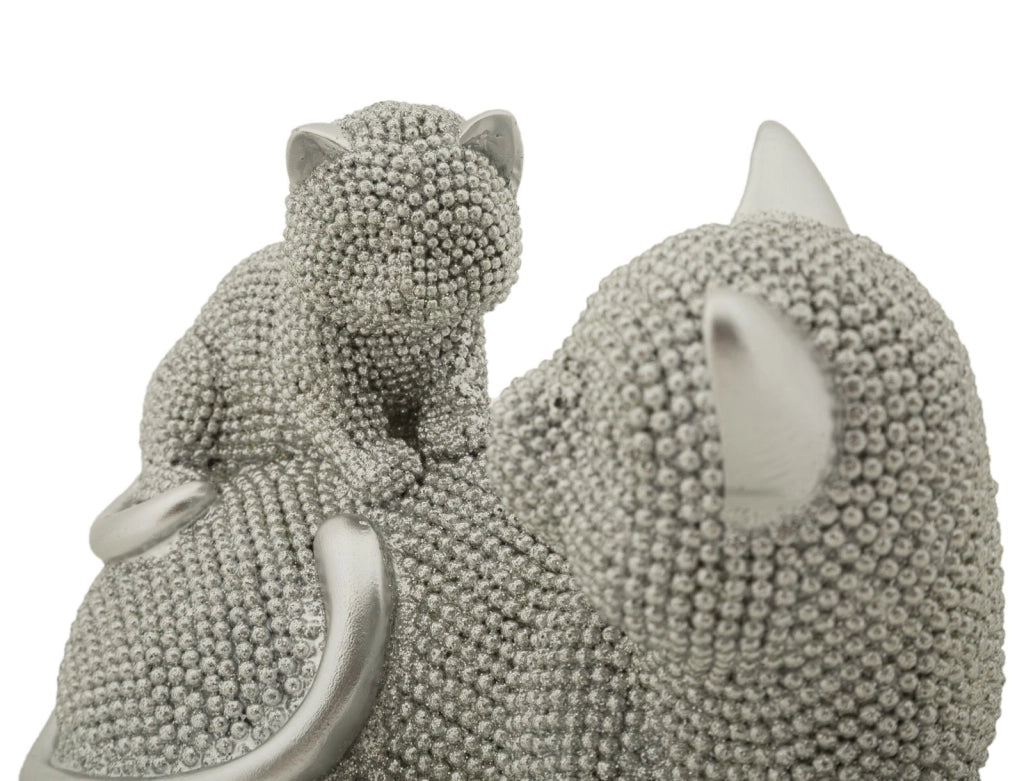 Decorazione Gatto Sparky con Cucciolo 19x9x13 cm in Resina Argento
