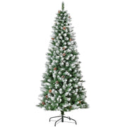 ALBERO DI NATALE INNEVATO DA 180 CM CON 630 RAMI E 37 PIGNE, IN PLASTICA E METALLO, VERDE E BIANCO