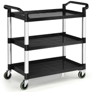 Carrello di servizio a 3 ripiani 103 x 49 x 98 cm portata 150 kg con ruote piroettanti e maniglie in alluminio nero 20_0019972
