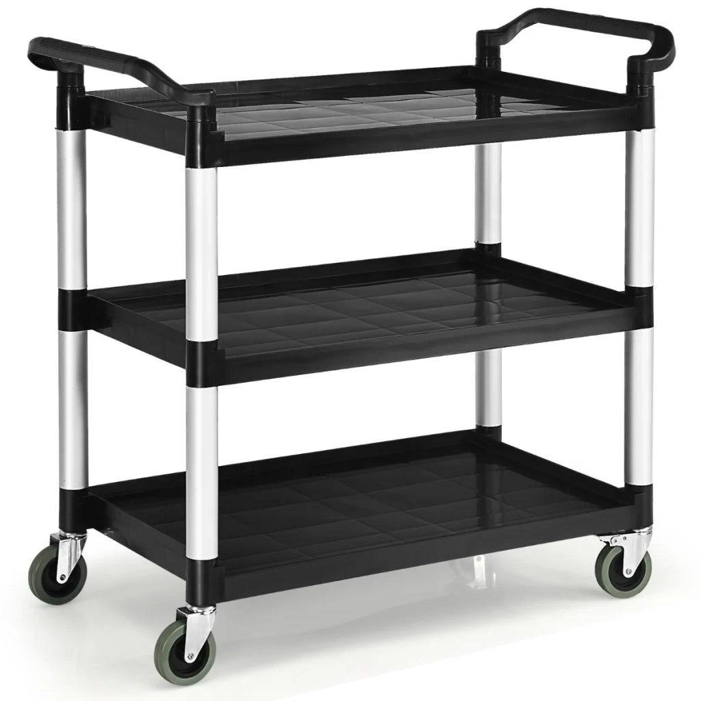 Carrello di servizio a 3 ripiani 103 x 49 x 98 cm portata 150 kg con ruote piroettanti e maniglie in alluminio nero 20_0019972