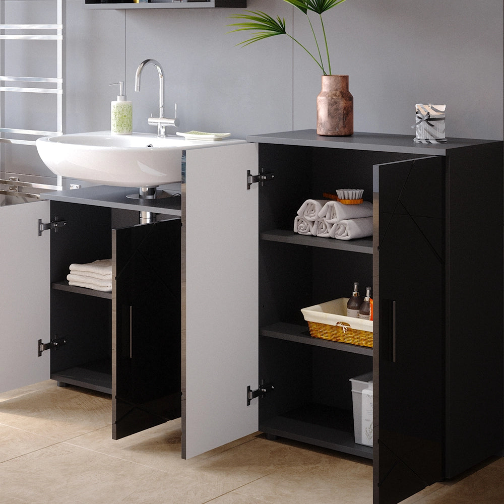 Set di mobili da bagno Irma Antracite lucido 2 parti, con unità midi Vicco