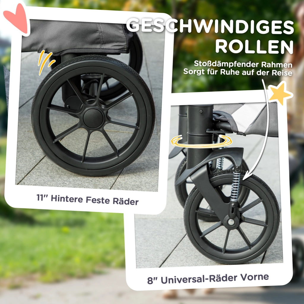 Carrello pieghevole per cani grandi fino a 30 kg con finestre in rete, ruote rimovibili, poliestere grigio scuro