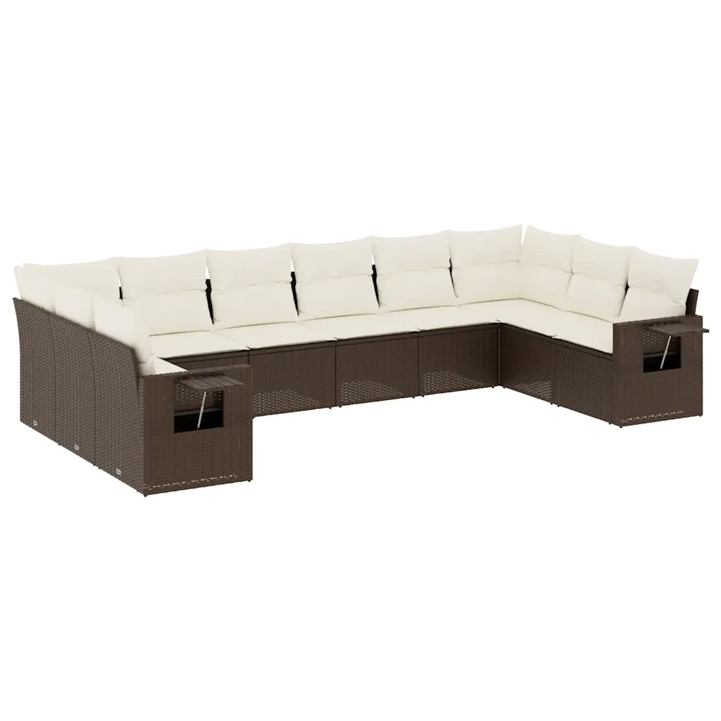 Set Divani da Giardino 10pz con Cuscini in Polyrattan Marronecod mxl 115551