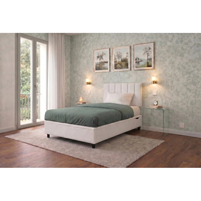 Letto imbottito Singolo 80x190 cm Vertical - Bianco,Similpelle,Contenitore