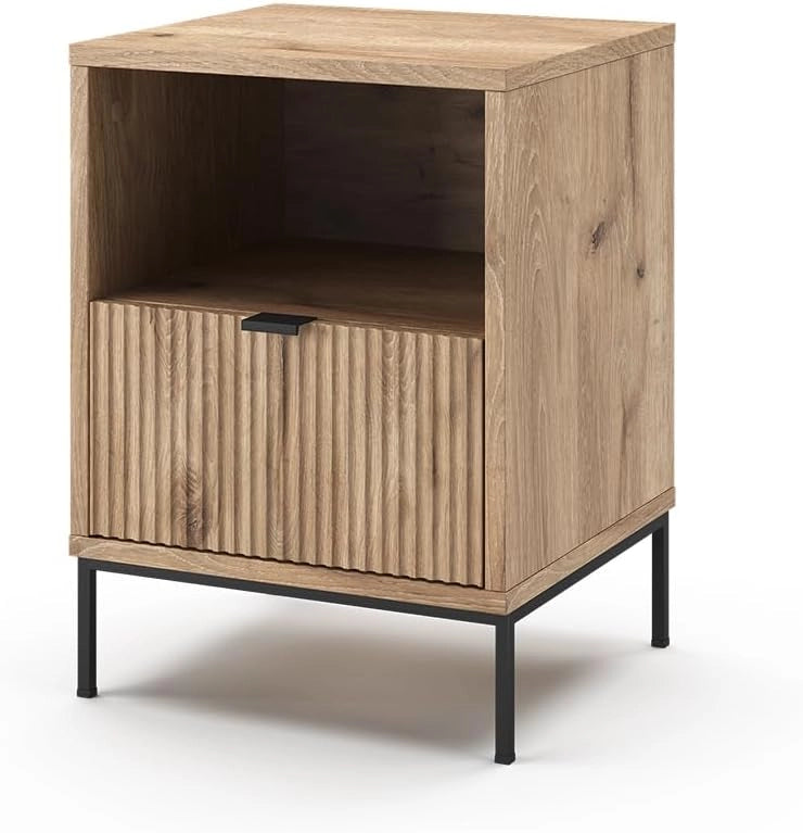 Comodino Eliza, Grigio, Set di 2, utilizzabile come superficie d'appoggio accanto al letto o al divano