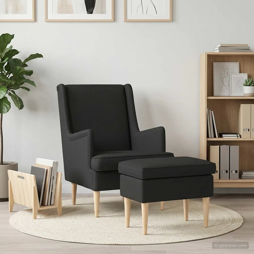 Poltrona con Ottomano 2 pz Nero Tessuto 3418813