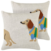 Set di 2 cuscini decorativi per bambini in cotone beige 45 x 45 cm con motivo bassotto Accessorio per la camera da letto dei bambini