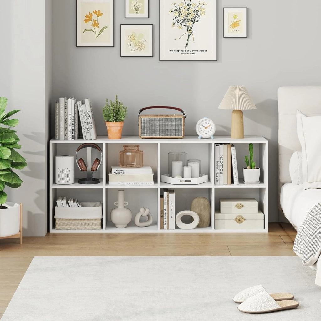 Libreria a 8 cubi con 2 kit anti-ribaltamento, Organizzatore di stoccaggio con capacit¨¤ di carico superiore a 80 kg Bianco-Librerie