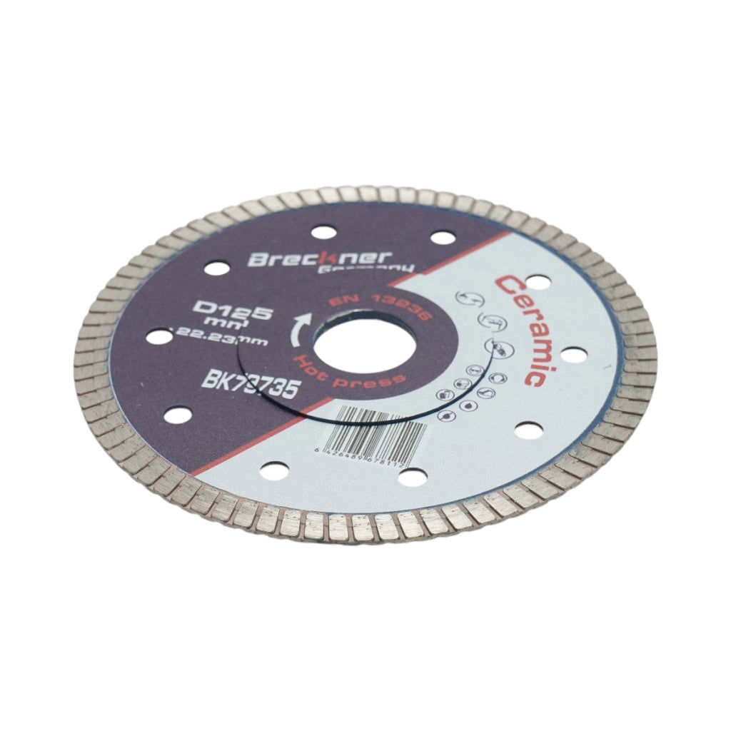 Disco diamantato turbo 125x22,23 mm, segmento 8 mm per piastrelle, maiolica, ceramica dura, marmo, granito Breckner Germany