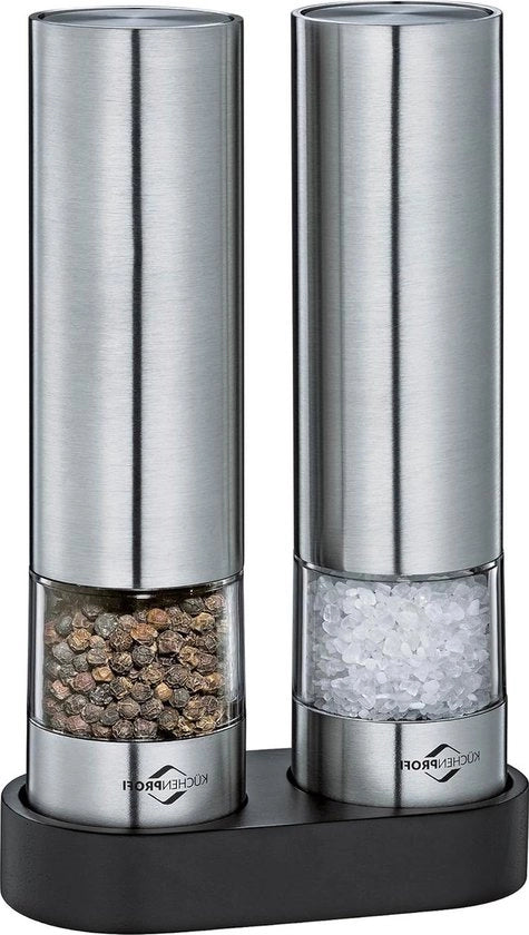 2 x Molitore elettrico pepe e sale Ohio - Lavorazione ceramica - Acciaio inossidabile - Kunststof di alta qualità - Regolatore di mola - Erbe essiccate