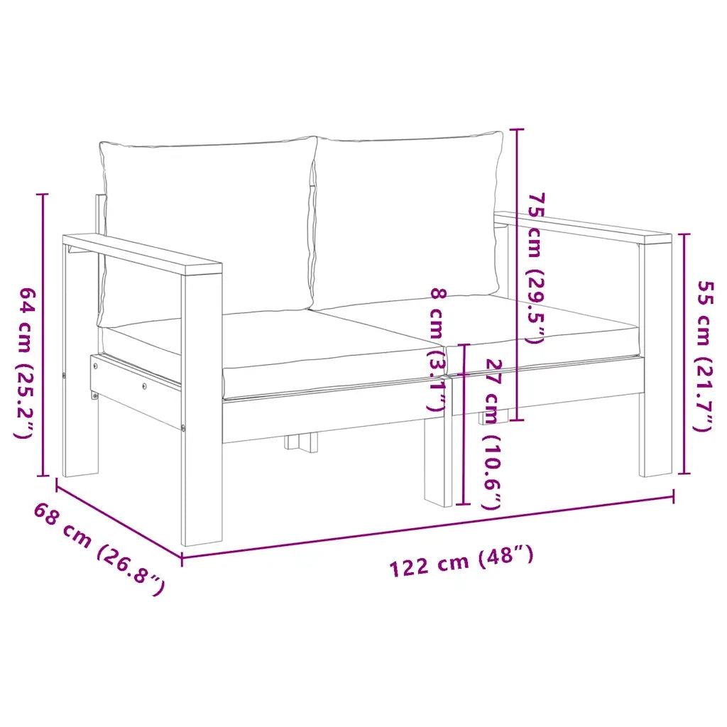 Divano da Giardino con Cuscini 2 Posti-Sofa da giardino Legno Massello di Acacia 626629