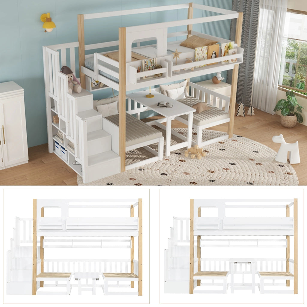 Letto a castello funzionale regolabile in legno massello e MDF 90x200 cm